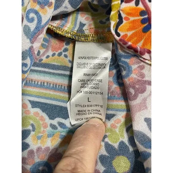 Democracy Women’s Smocked Neck Bohemian Style Top/Blouse Large - Picture 10 of 11